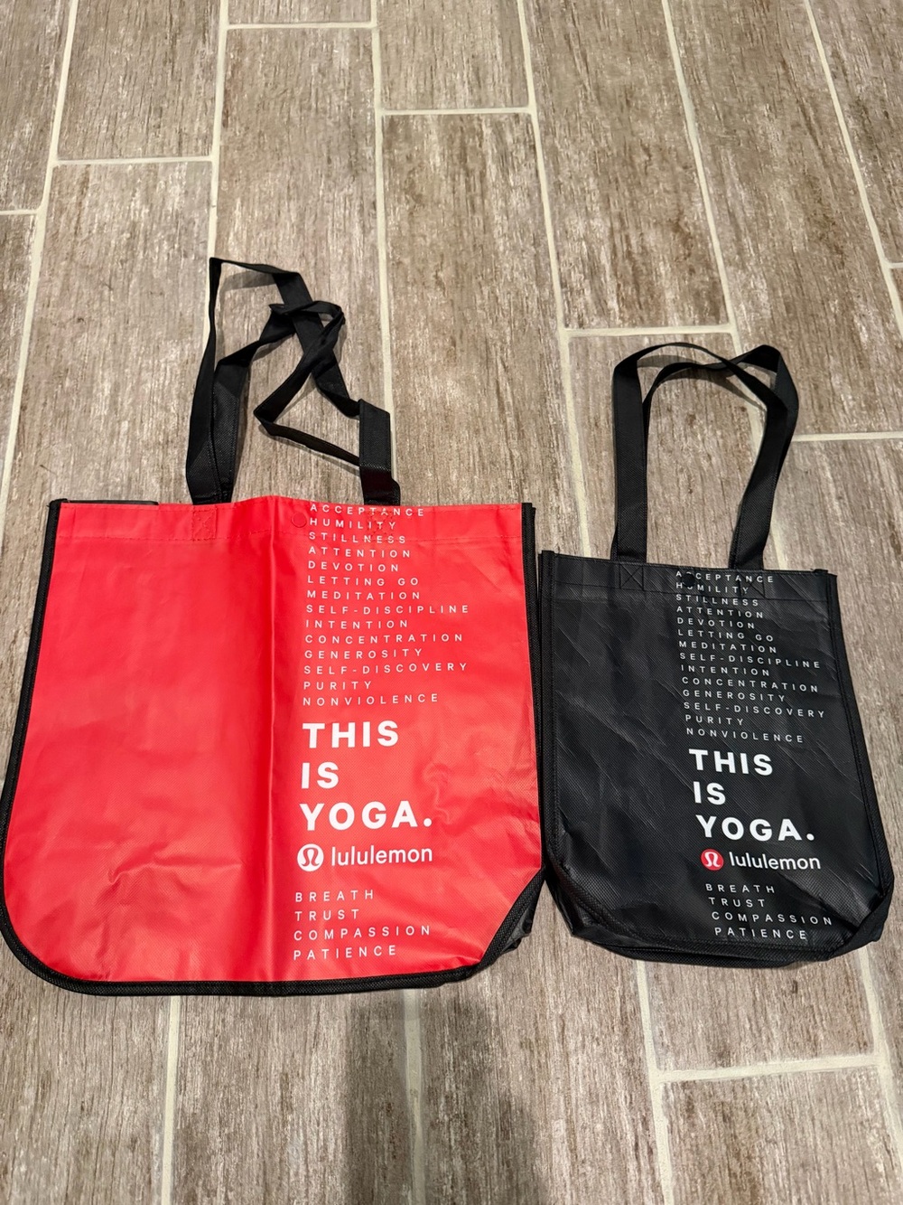 LULULEMON ATHLETICA THIS IS YOGA RED BLACK tote shopping reusable bags